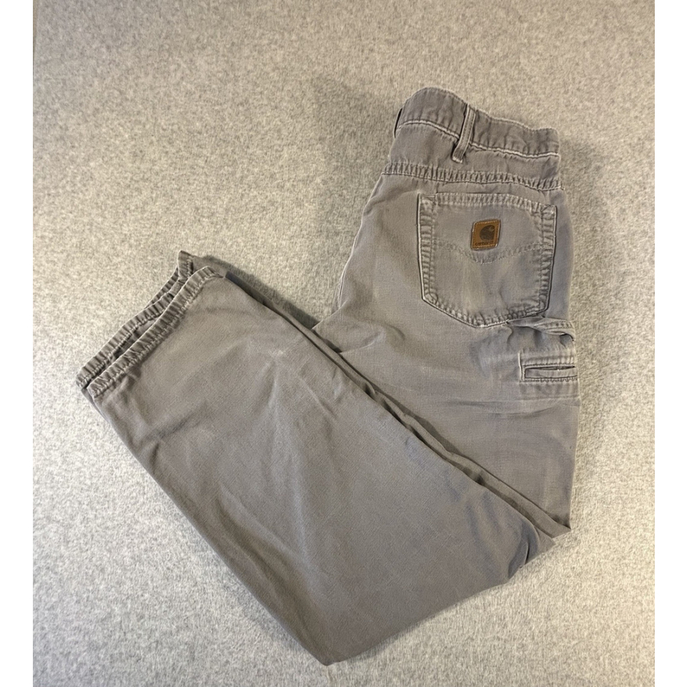 Carhartt Rugged Flex Relaxed Fit Canvas Work Pants Mens 36x34 Gray Distressed